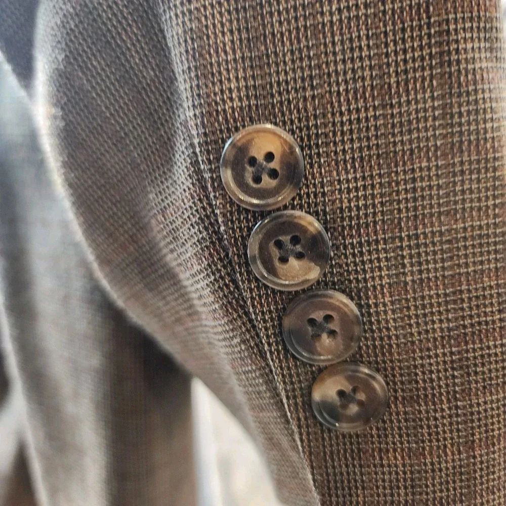 Joseph Abboud American Soft Blazer Tan Glen Plaid 100% Wool Sport Coat Mens 44R